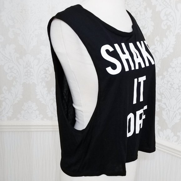 NWT Shake It Off Cropped Graphic Tank Top Black and White Juniors Medium - Picture 3 of 5